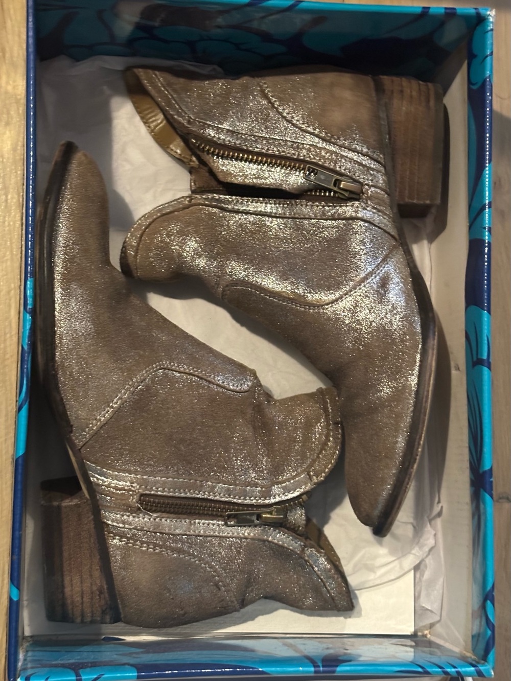 Seychelles. Distressed Metallic Copper Penny Pewter Ankle Boots